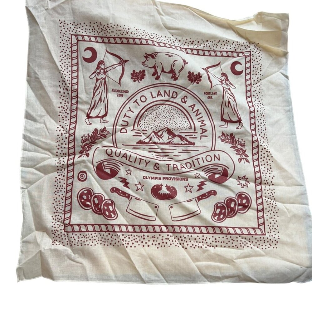 Olympia Provisions Portland Oregon burgundy white classic handkerchief scarf NEW